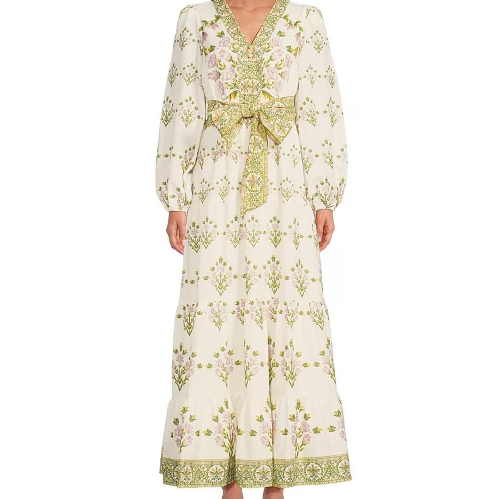 A loves A floral printed long sleeve v-neck self tie maxi